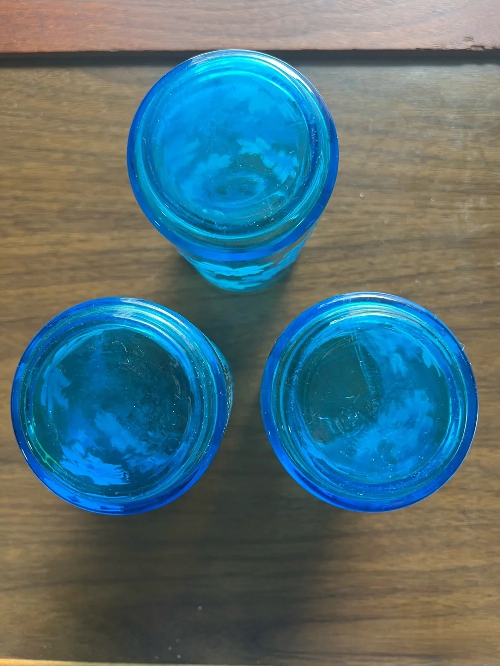 Vintage MCM Anchor Hocking (?) Misty Blue Floral Daisy Etched Glasses - set of 3